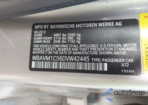 2013 BMW X1 Sdrive28I from USA, damaged, VIN WBAVM1C56DVW42445